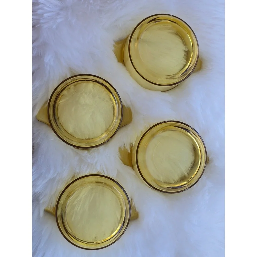 Pyr-O-Rey Amber Glass Custard Cups Set of 4 Tab Handled Ramekins Mexico 15‎